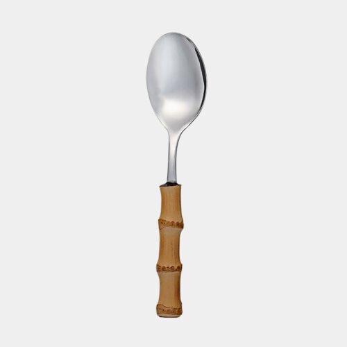 Colher de mesa de inox prateado da Tramontina com cabo de bambu natural marrom queimado