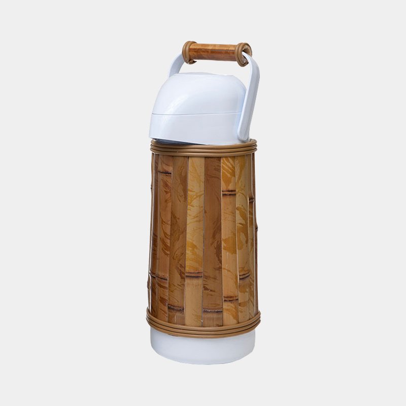 garrafa termica branca de bambu