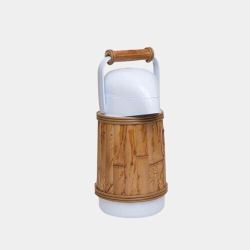 garrafa termica branca de bambu pequena