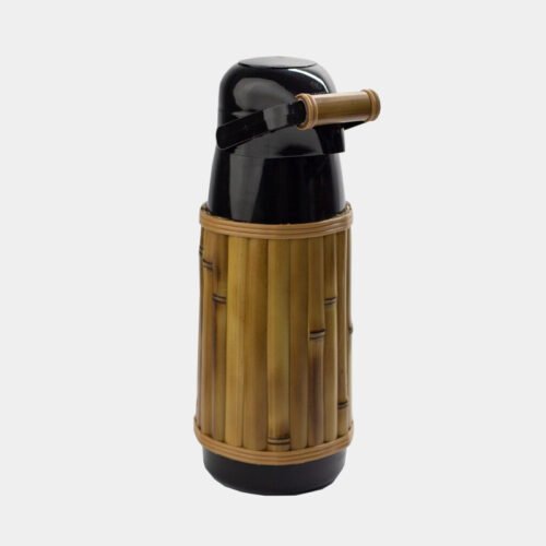 garrafa termica preta de bambu